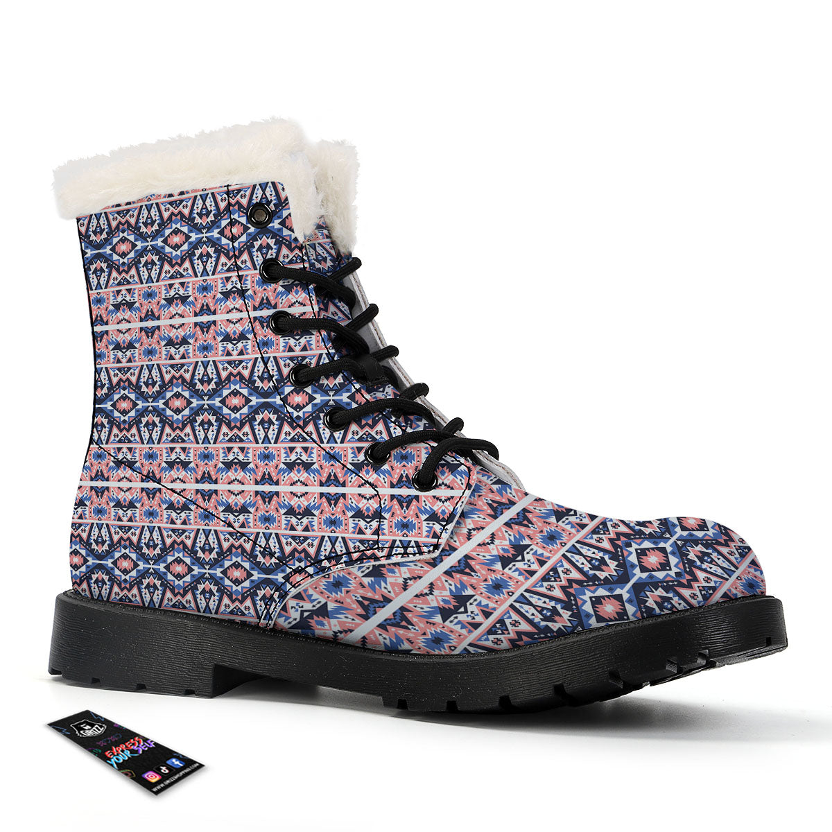 Southwestern Blue And Pink Print Pattern Winter Boots-grizzshop