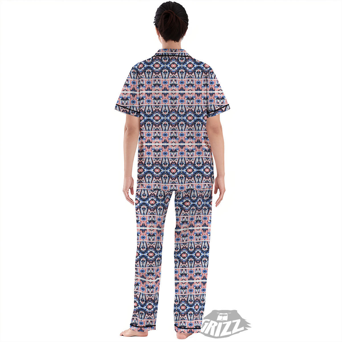 Southwestern Blue And Pink Print Pattern Women's Pajamas Set-grizzshop