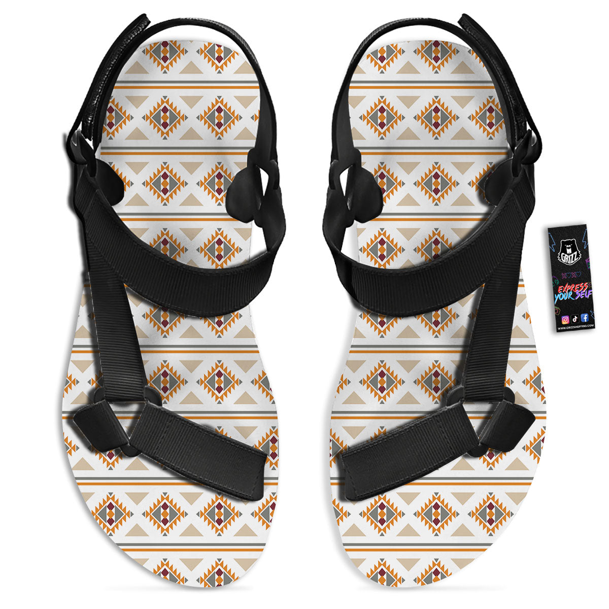 Southwestern Native Print Pattern Black Open Toe Sandals-grizzshop