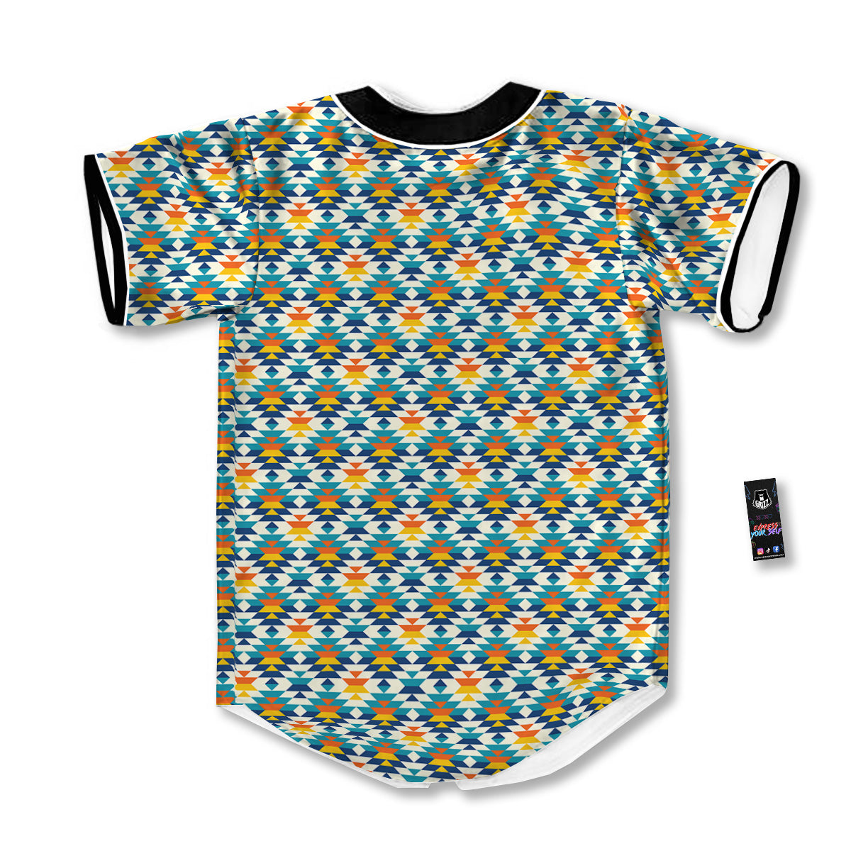 Southwestern Orange And Blue Print Baseball Jersey-grizzshop