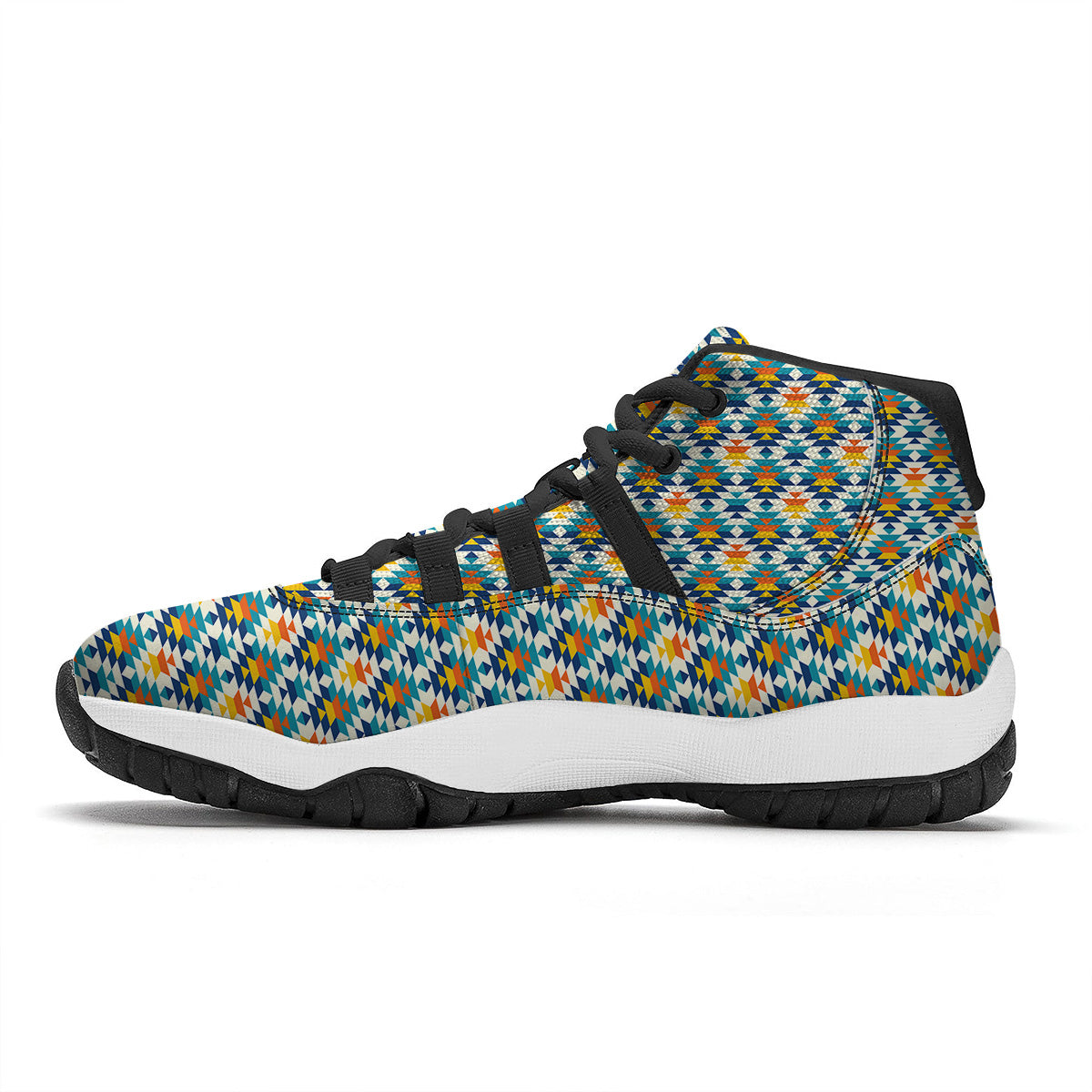 Southwestern Orange And Blue Print Black Bball Shoes-grizzshop