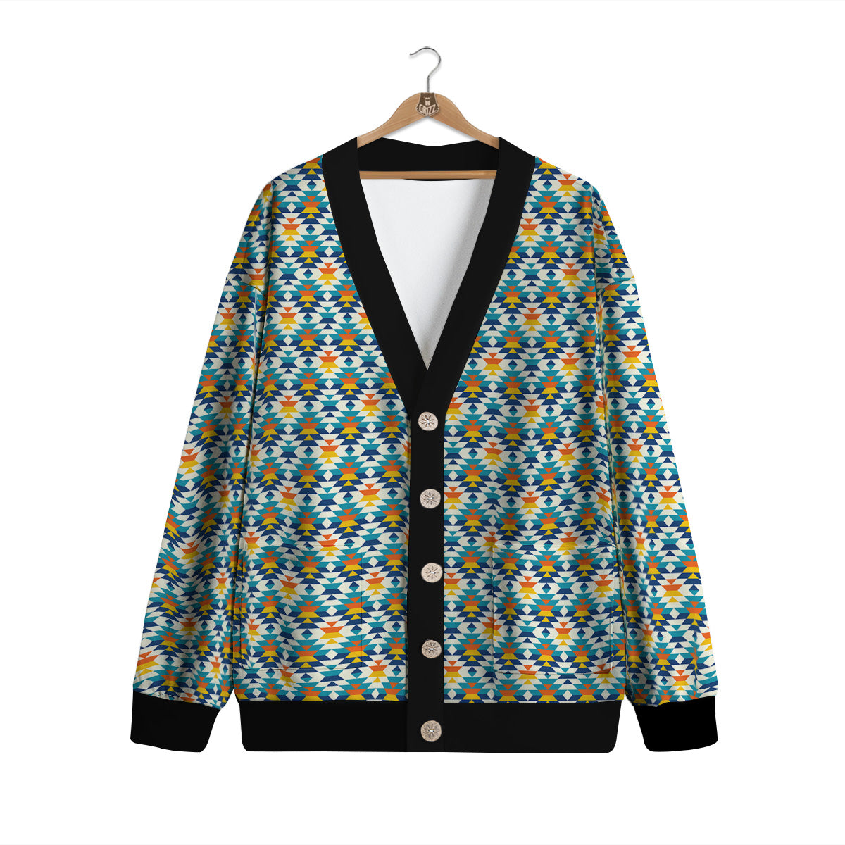 Southwestern Orange And Blue Print Cardigan-grizzshop