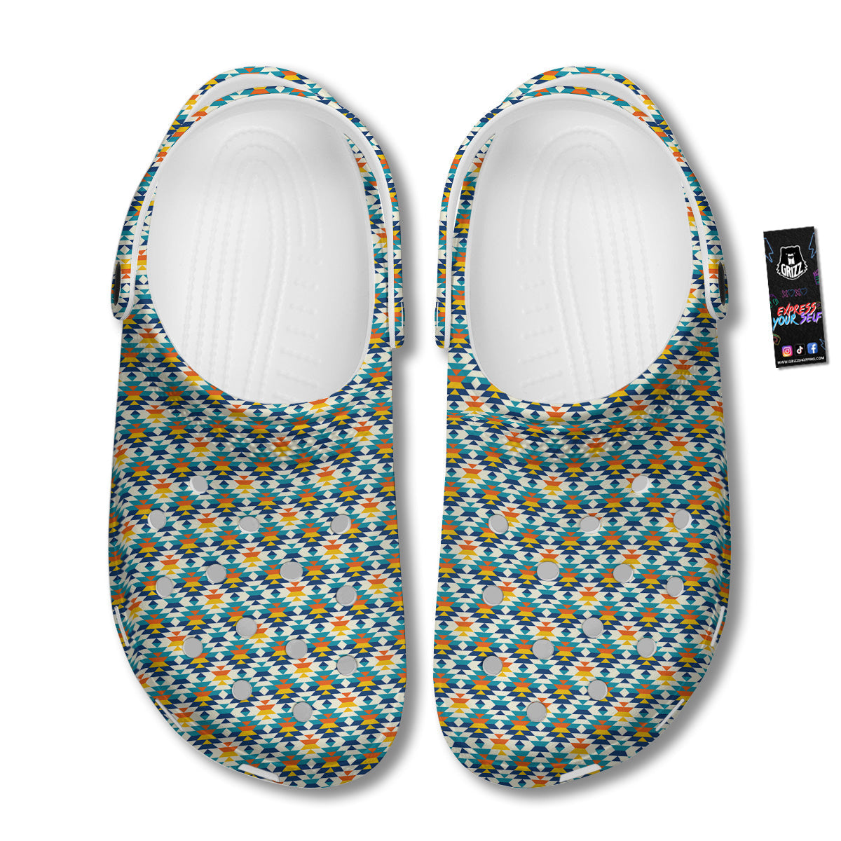 Southwestern Orange And Blue Print Clog-grizzshop