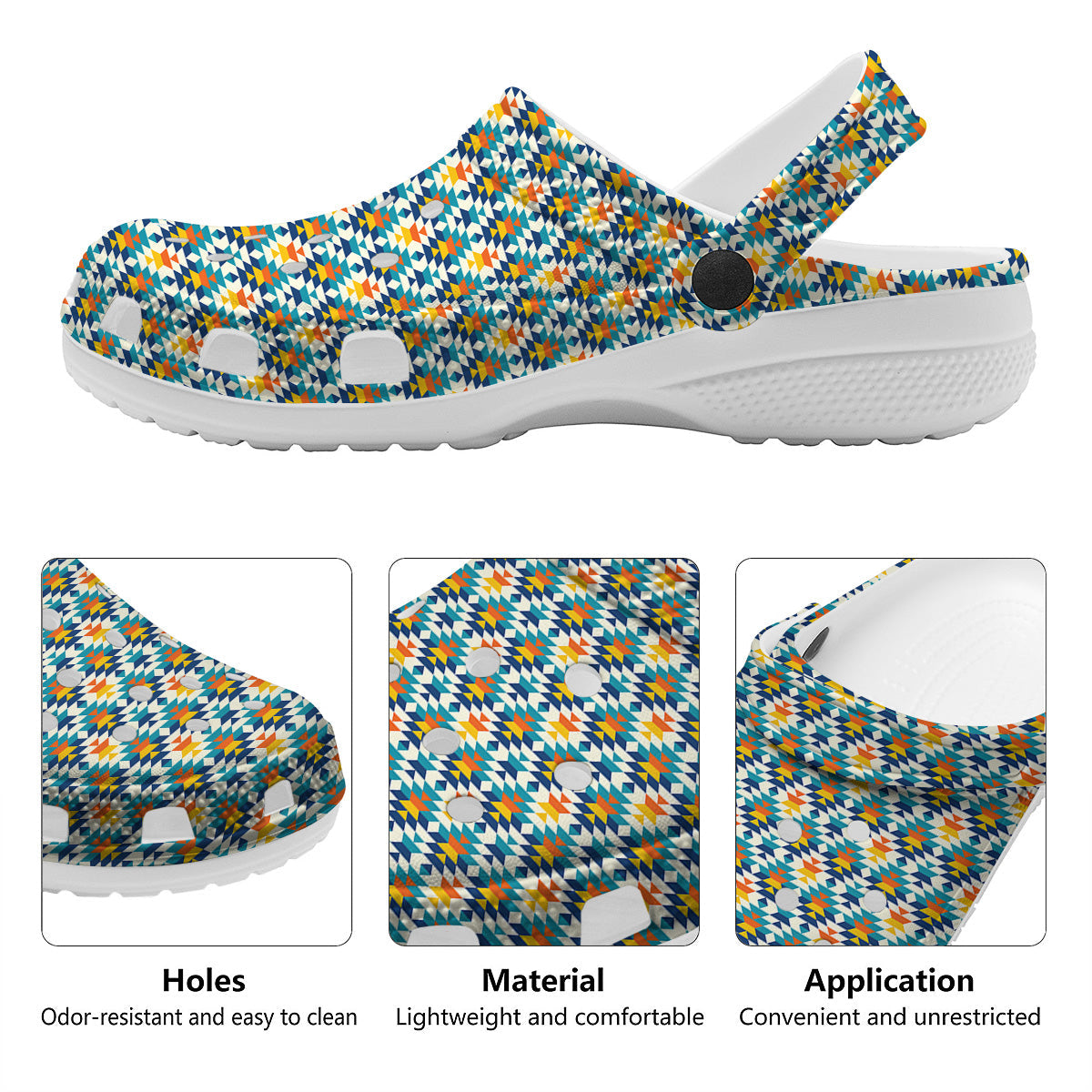 Southwestern Orange And Blue Print Clog-grizzshop