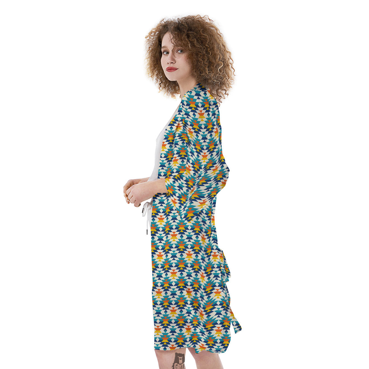 Southwestern Orange And Blue Print Kimono-grizzshop