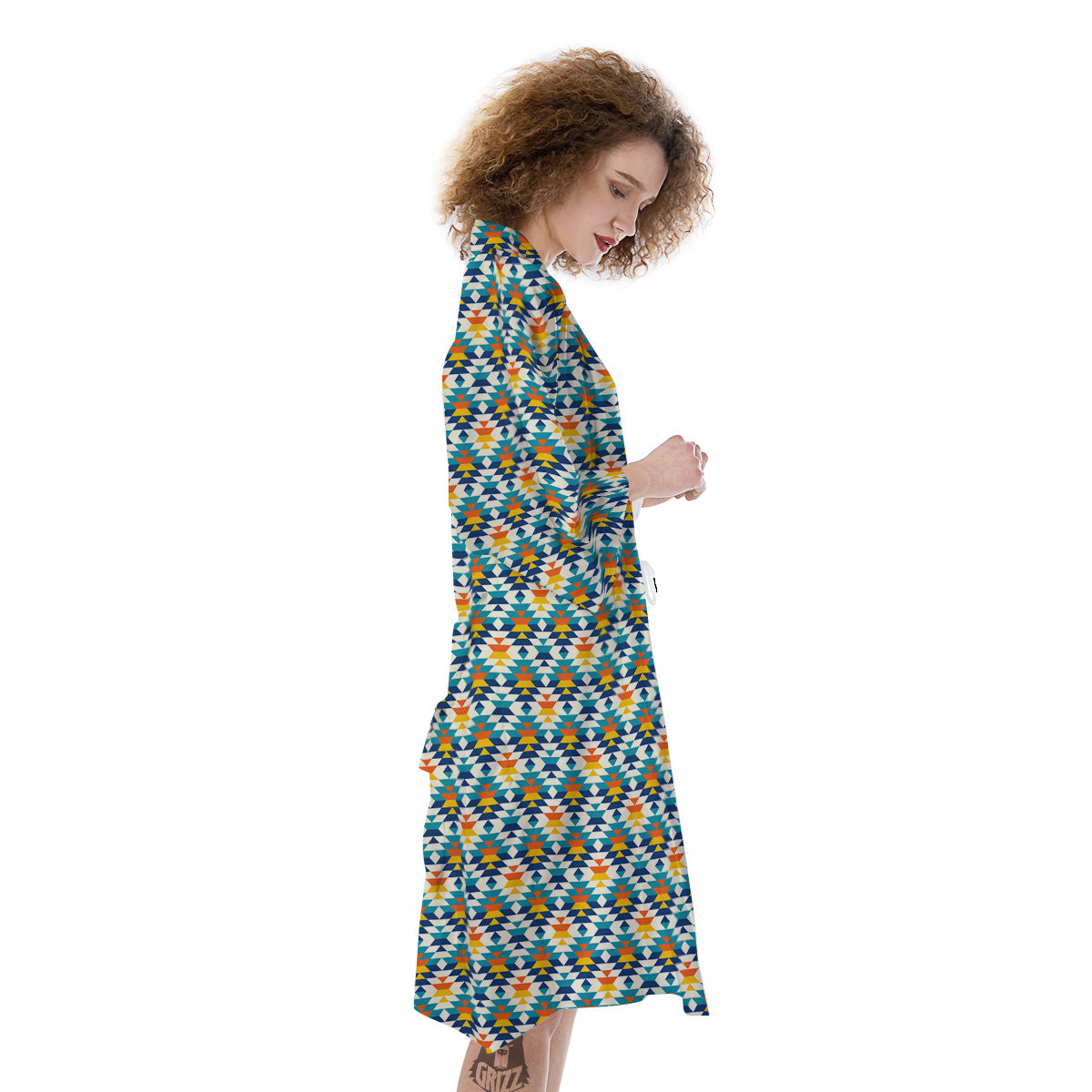 Southwestern Orange And Blue Print Kimono-grizzshop