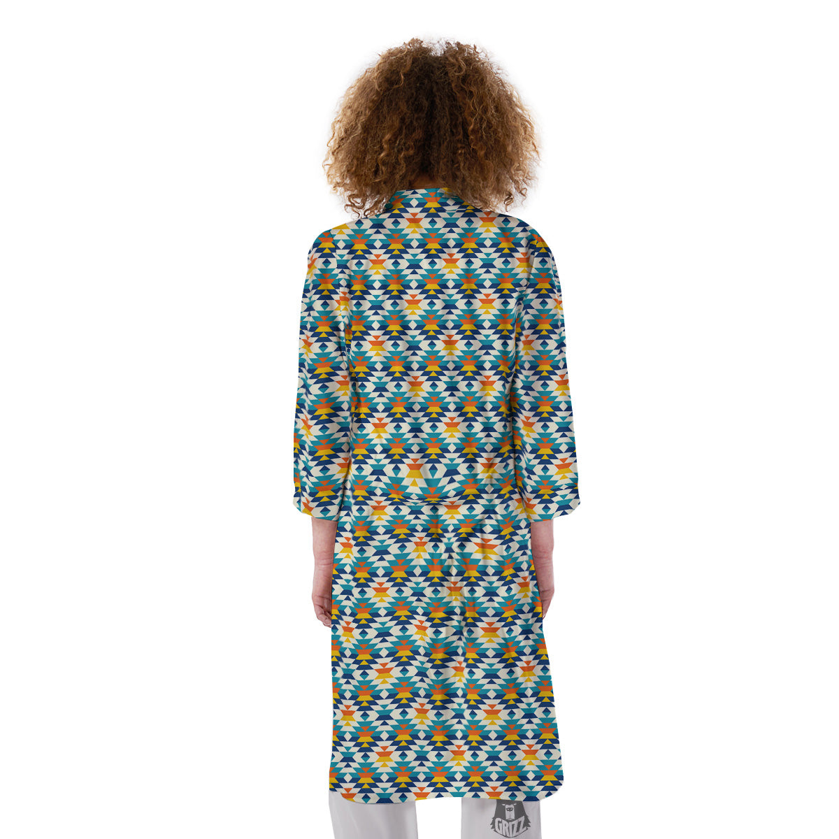 Southwestern Orange And Blue Print Kimono-grizzshop