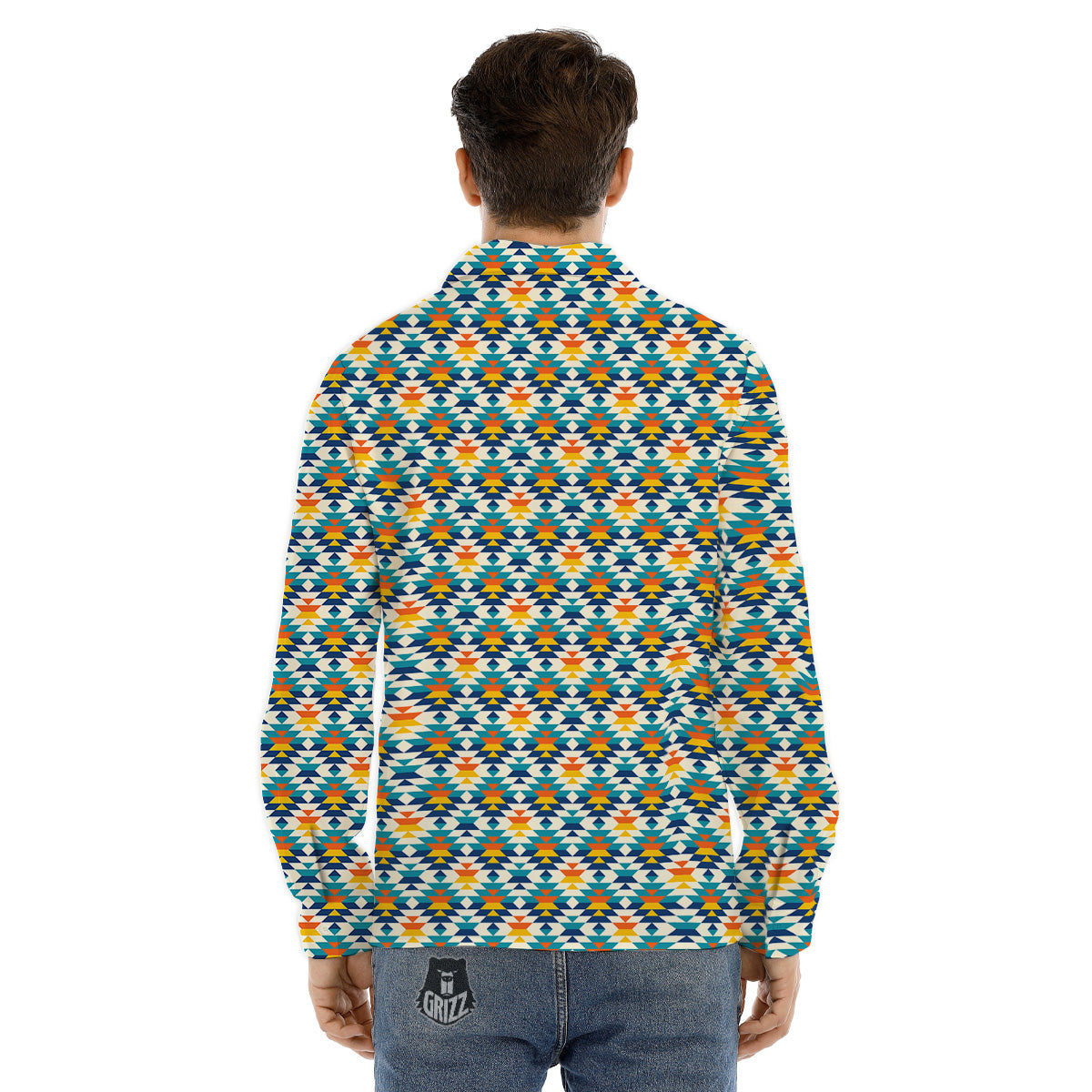 Southwestern Orange And Blue Print Men's Dress Shirts-grizzshop