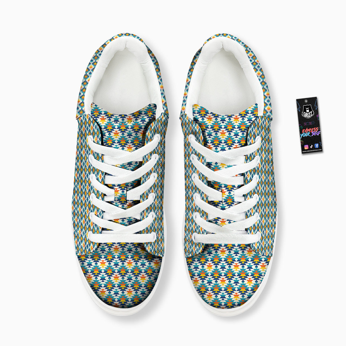 Southwestern Orange And Blue Print Platform Shoes-grizzshop