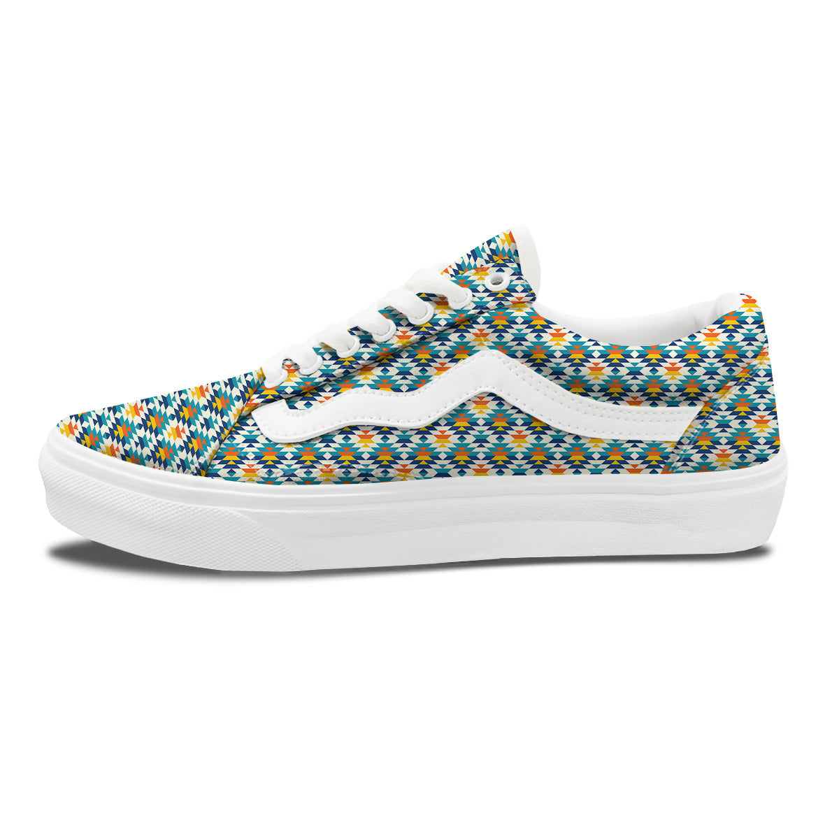 Southwestern Orange And Blue Print Skate Shoes-grizzshop
