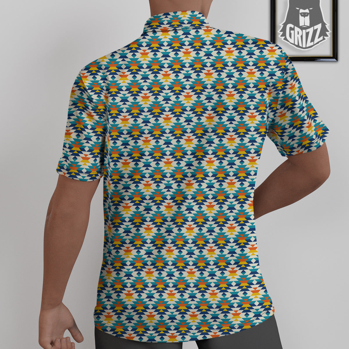 Southwestern Orange And Blue Print Untucked Shirts-grizzshop