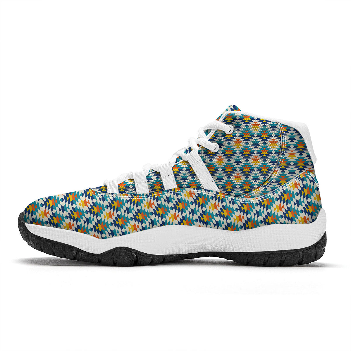 Southwestern Orange And Blue Print White Bball Shoes-grizzshop