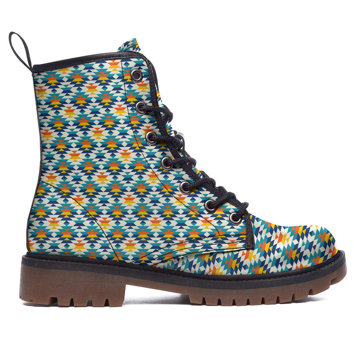 Southwestern Orange And Blue Print Work Boots-grizzshop