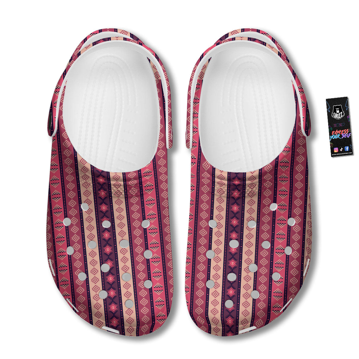 Southwestern Purple And Pink Print Pattern Clog-grizzshop