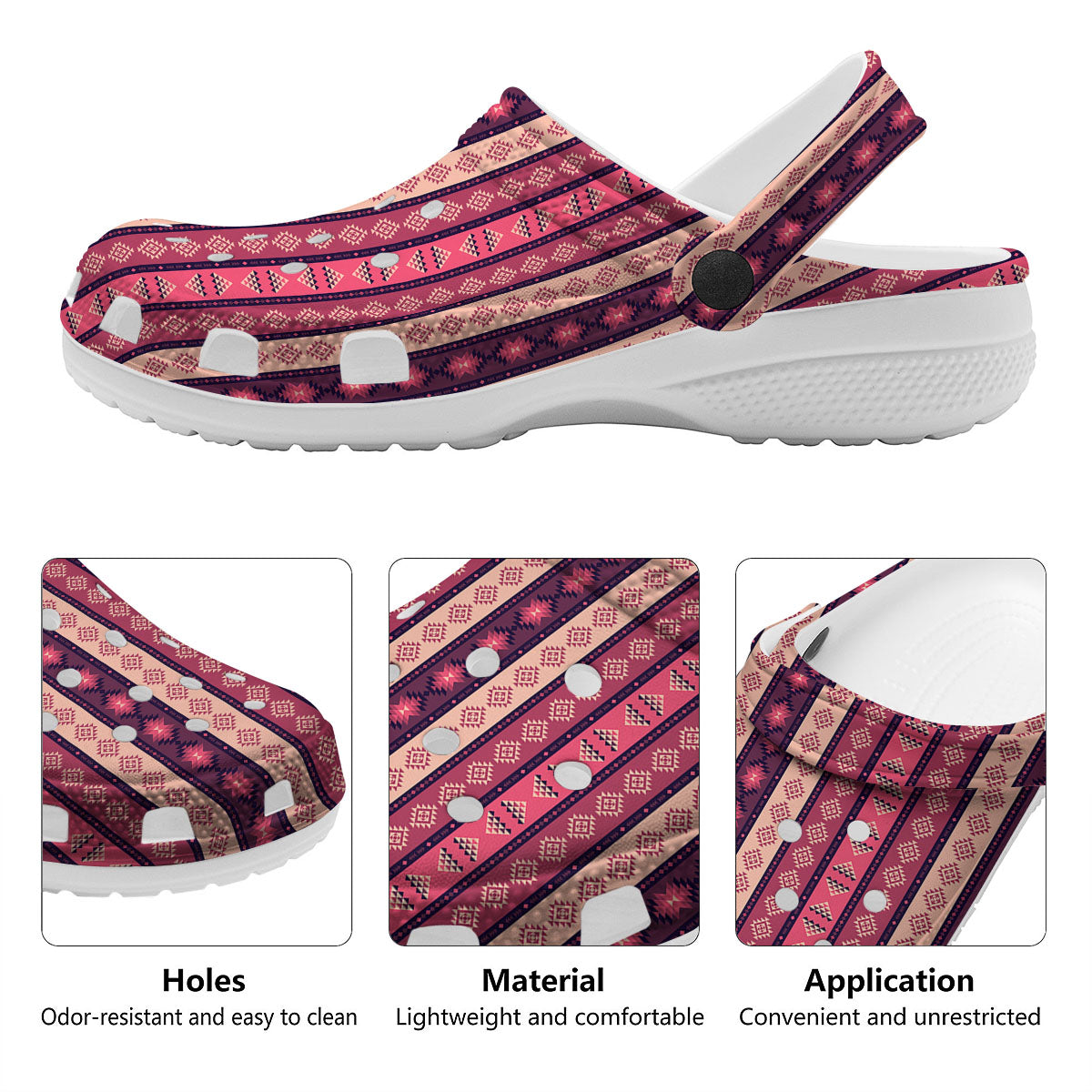 Southwestern Purple And Pink Print Pattern Clog-grizzshop