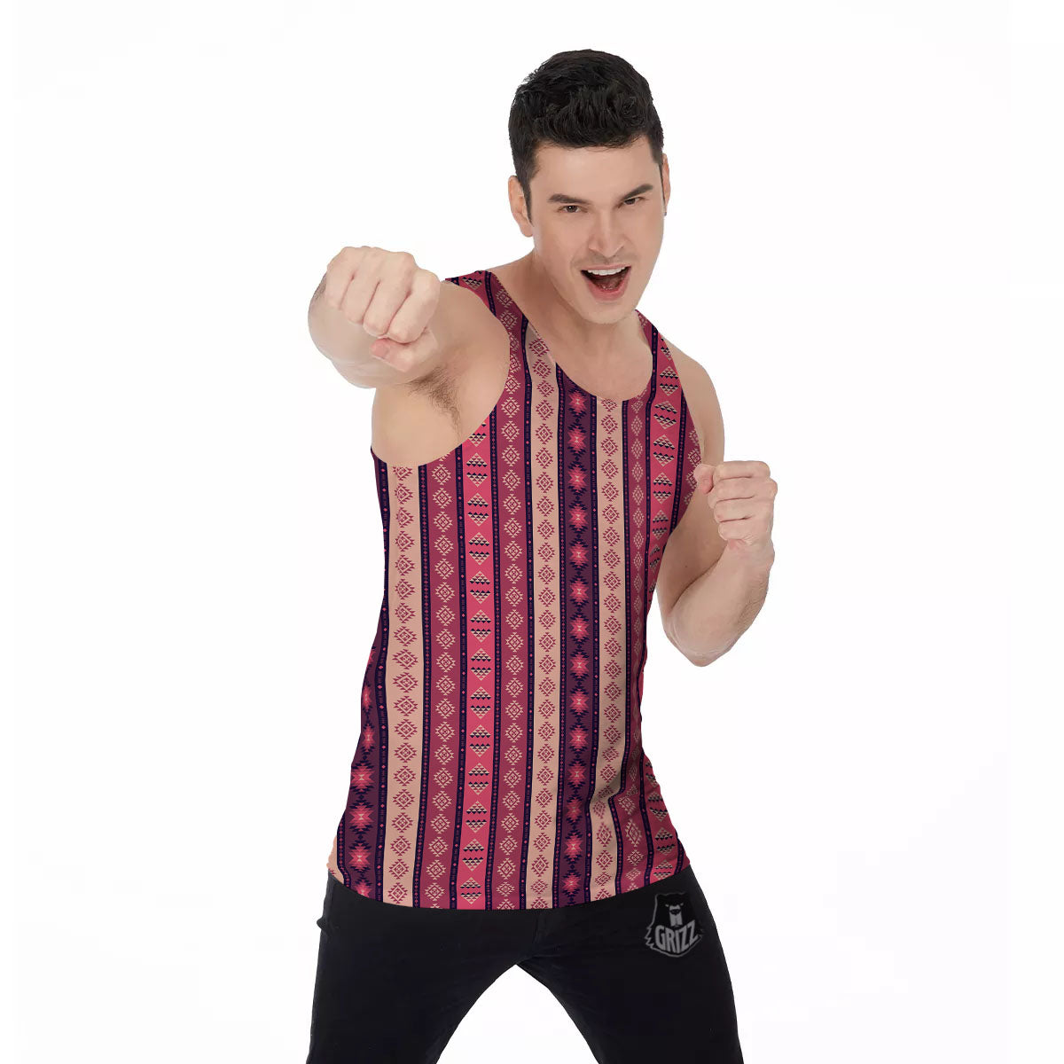 Southwestern Purple And Pink Print Pattern Men's Tank Top-grizzshop