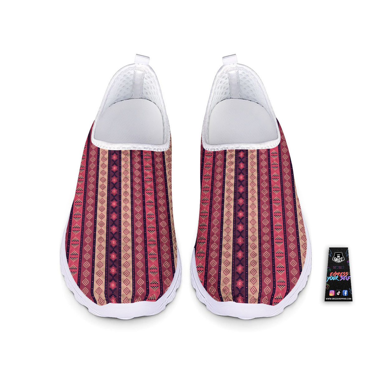 Southwestern Purple And Pink Print Pattern Nurse Shoes-grizzshop