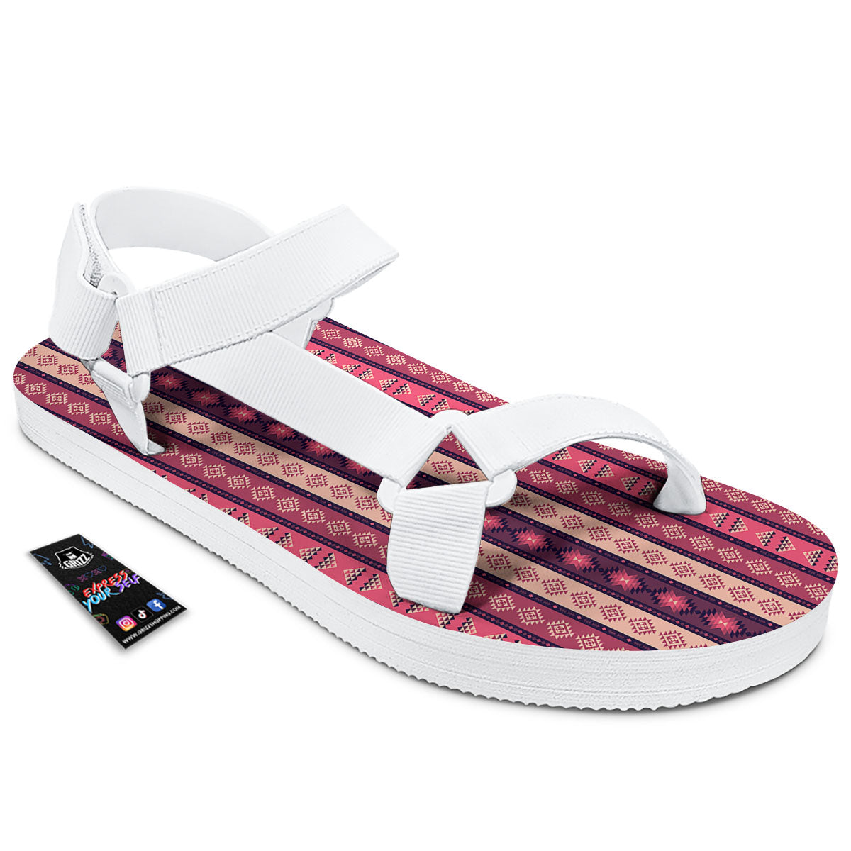 Southwestern Purple And Pink Print Pattern White Open Toe Sandals-grizzshop