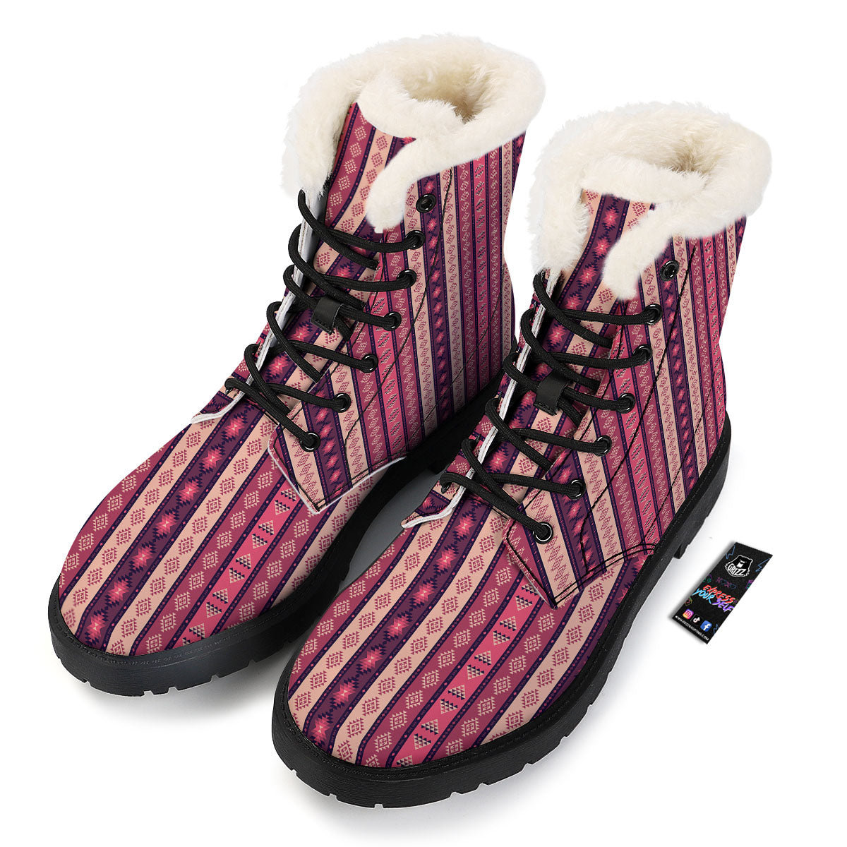 Southwestern Purple And Pink Print Pattern Winter Boots-grizzshop