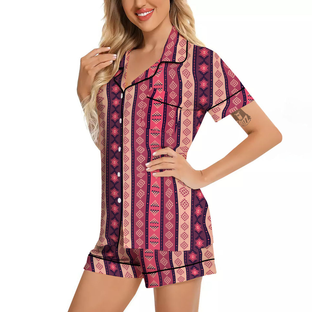 Southwestern Purple And Pink Print Pattern Women Silk Pajamas-grizzshop