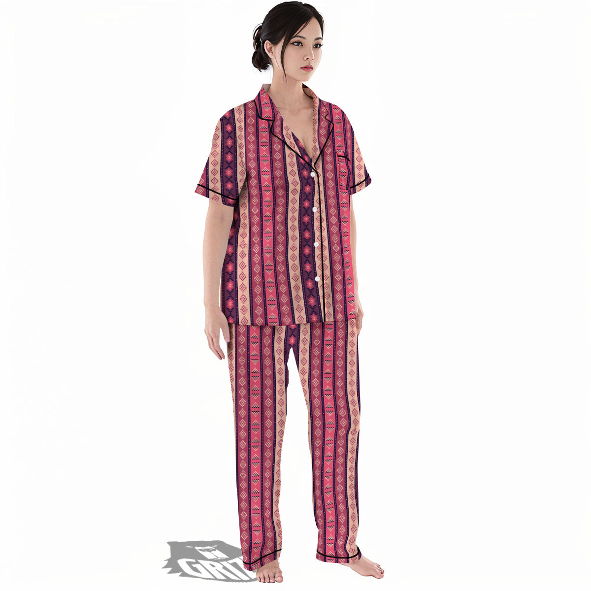 Southwestern Purple And Pink Print Pattern Women's Pajamas Set-grizzshop