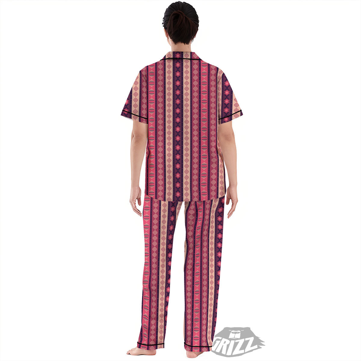 Southwestern Purple And Pink Print Pattern Women's Pajamas Set-grizzshop
