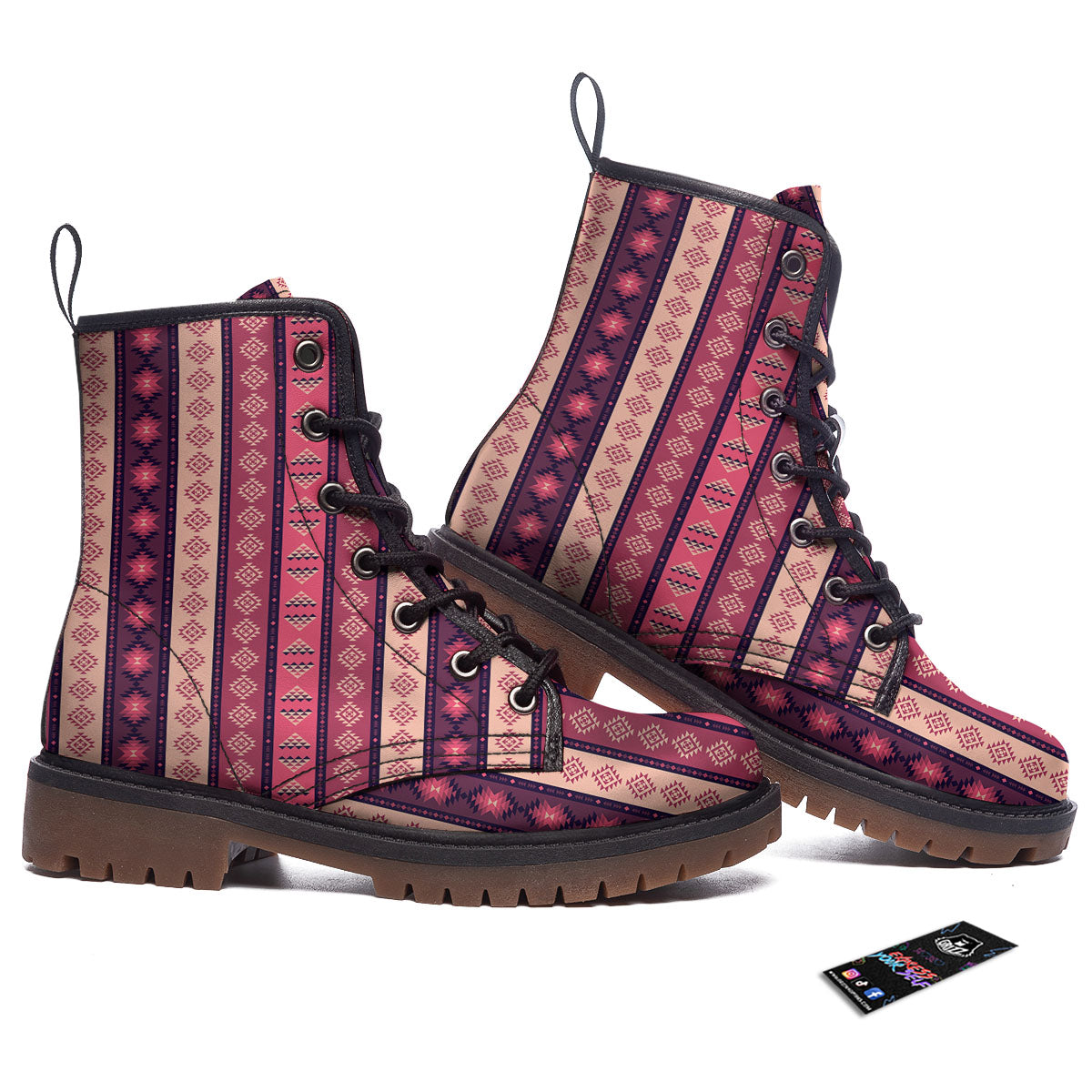 Southwestern Purple And Pink Print Pattern Work Boots-grizzshop
