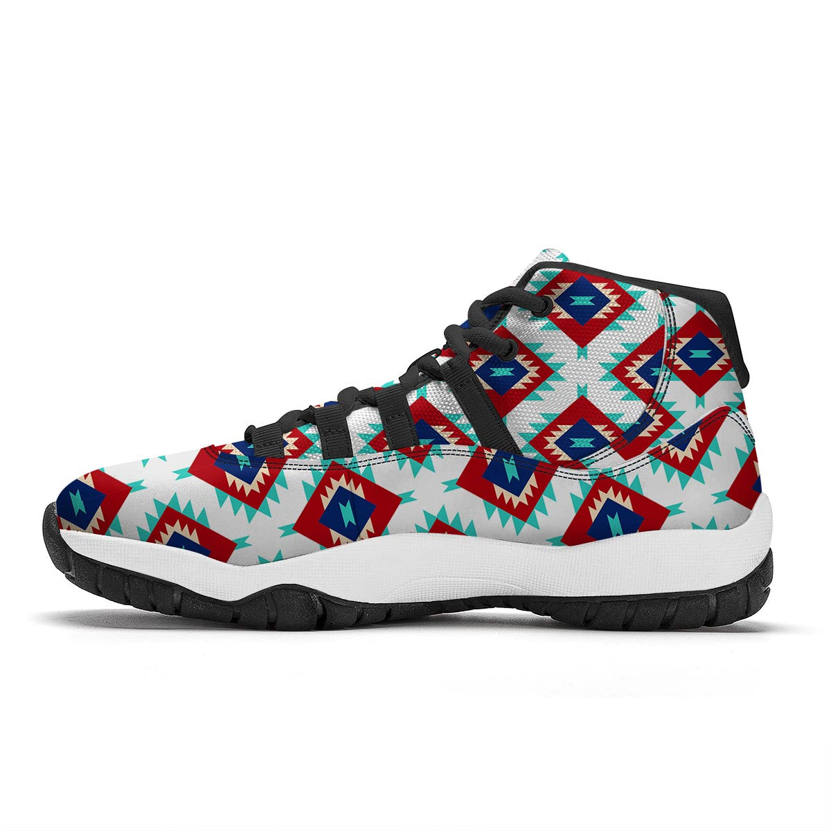 Southwestern Teal And Red Print Pattern Black Bball Shoes-grizzshop