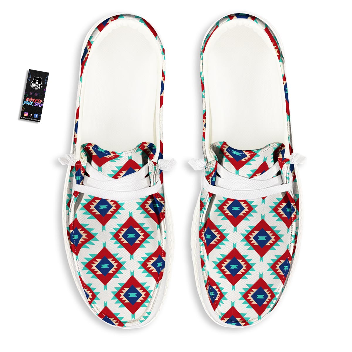Southwestern Teal And Red Print Pattern Black Loafers-grizzshop