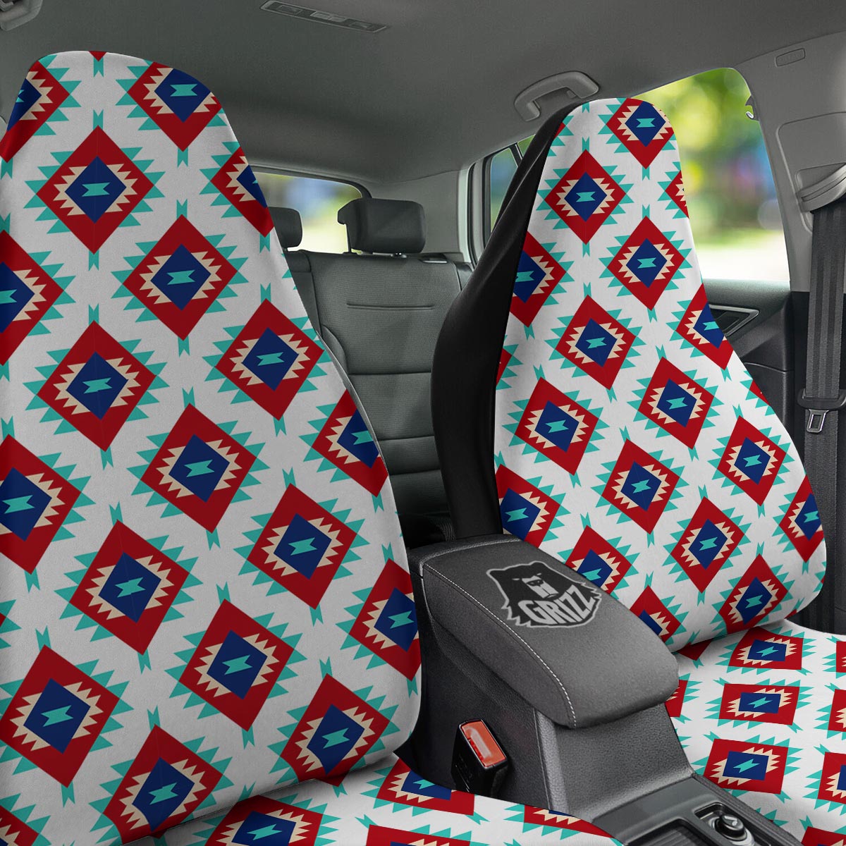 Southwestern Teal And Red Print Pattern Car Seat Covers-grizzshop