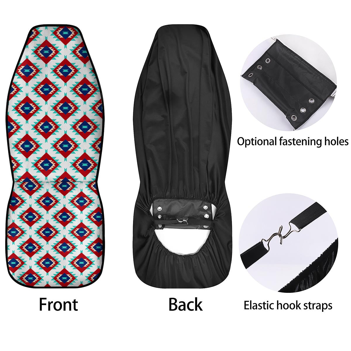 Southwestern Teal And Red Print Pattern Car Seat Covers-grizzshop