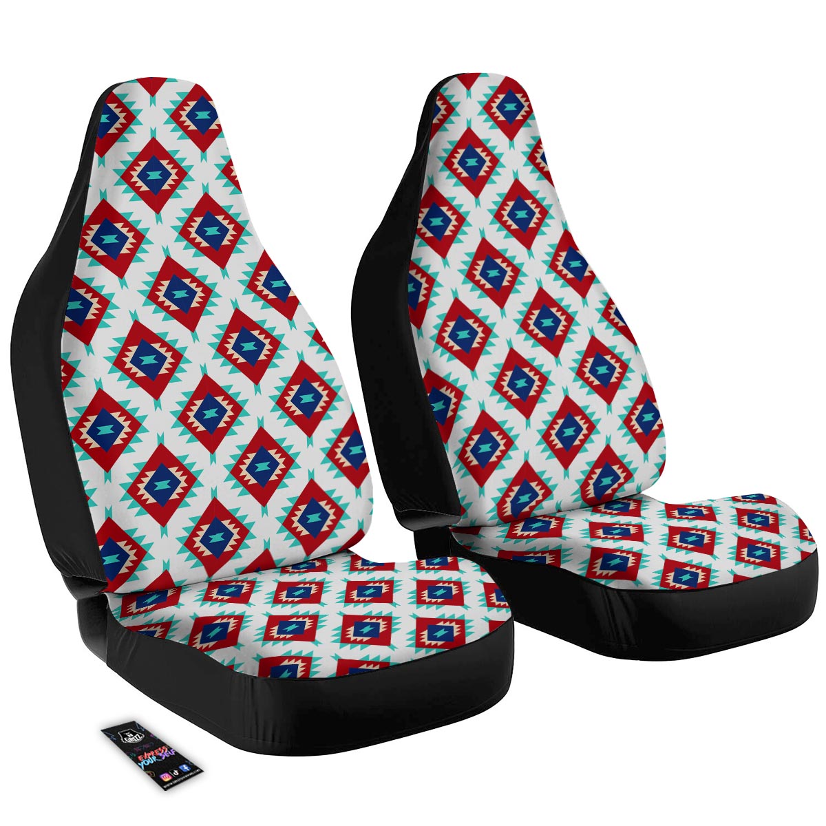 Southwestern Teal And Red Print Pattern Car Seat Covers-grizzshop