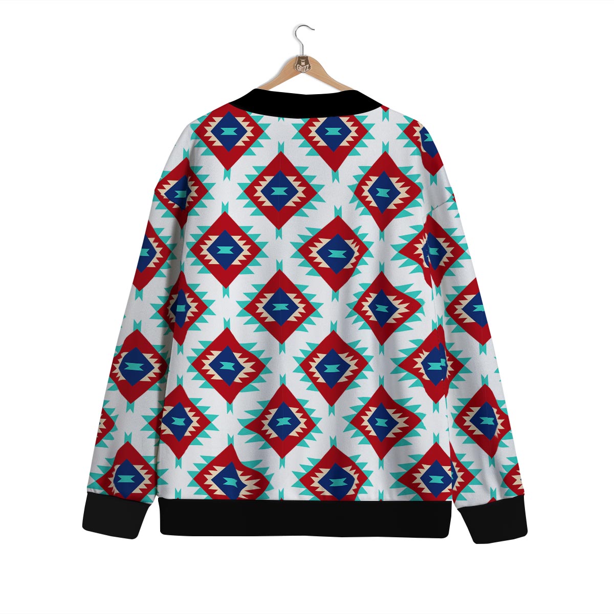Southwestern Teal And Red Print Pattern Cardigan-grizzshop