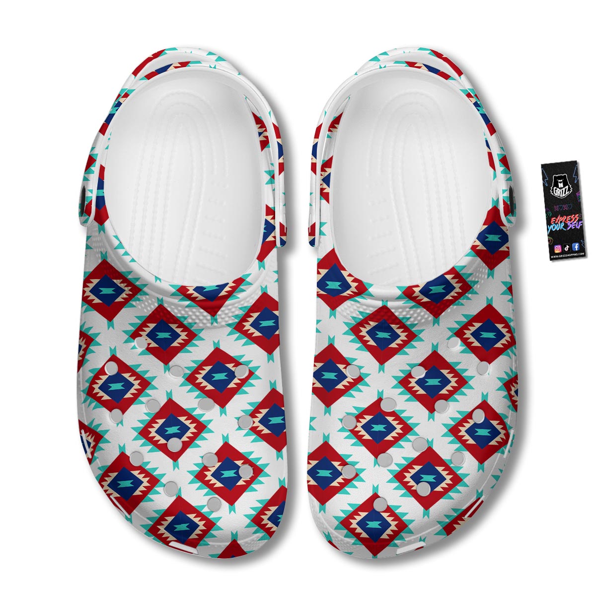 Southwestern Teal And Red Print Pattern Clog-grizzshop