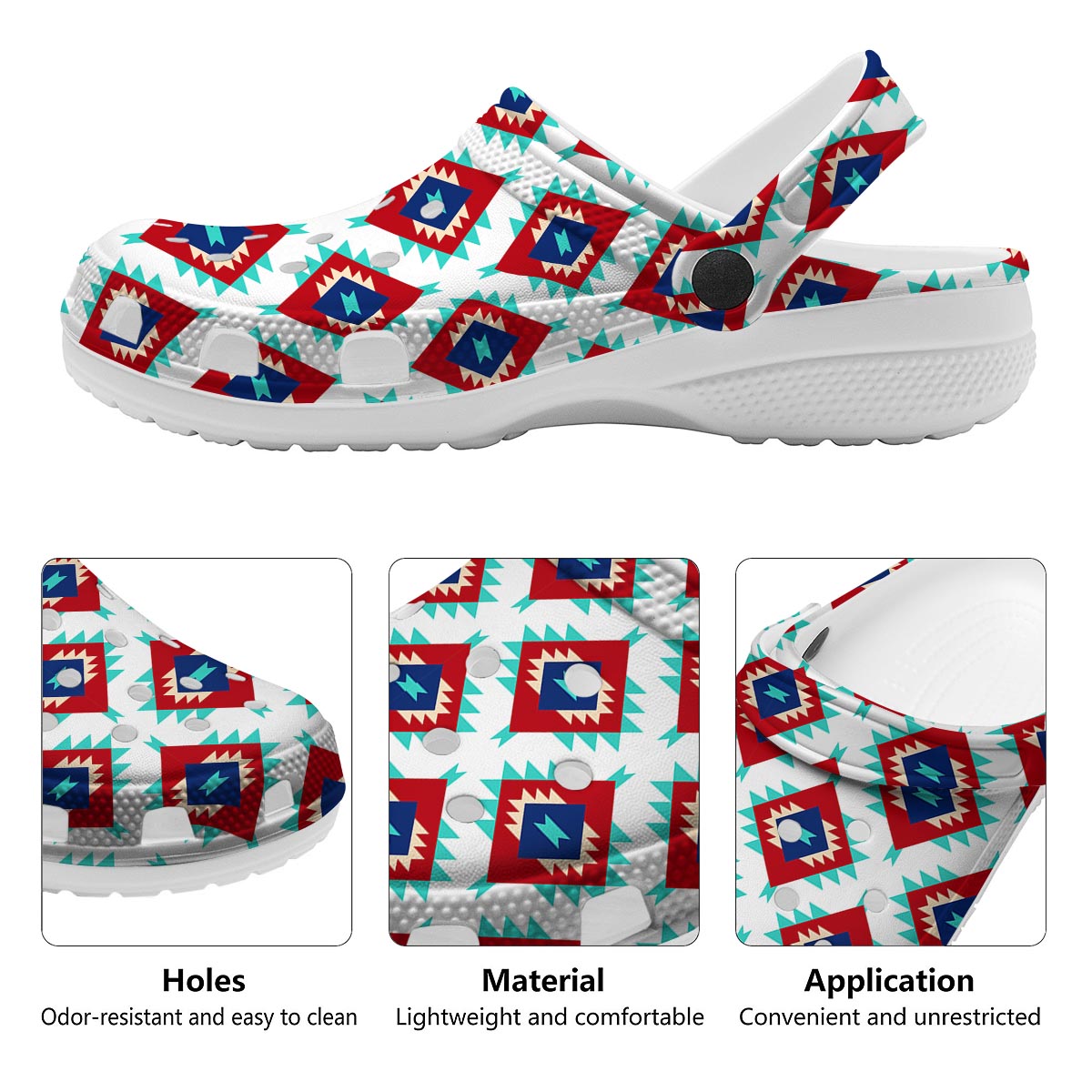 Southwestern Teal And Red Print Pattern Clog-grizzshop