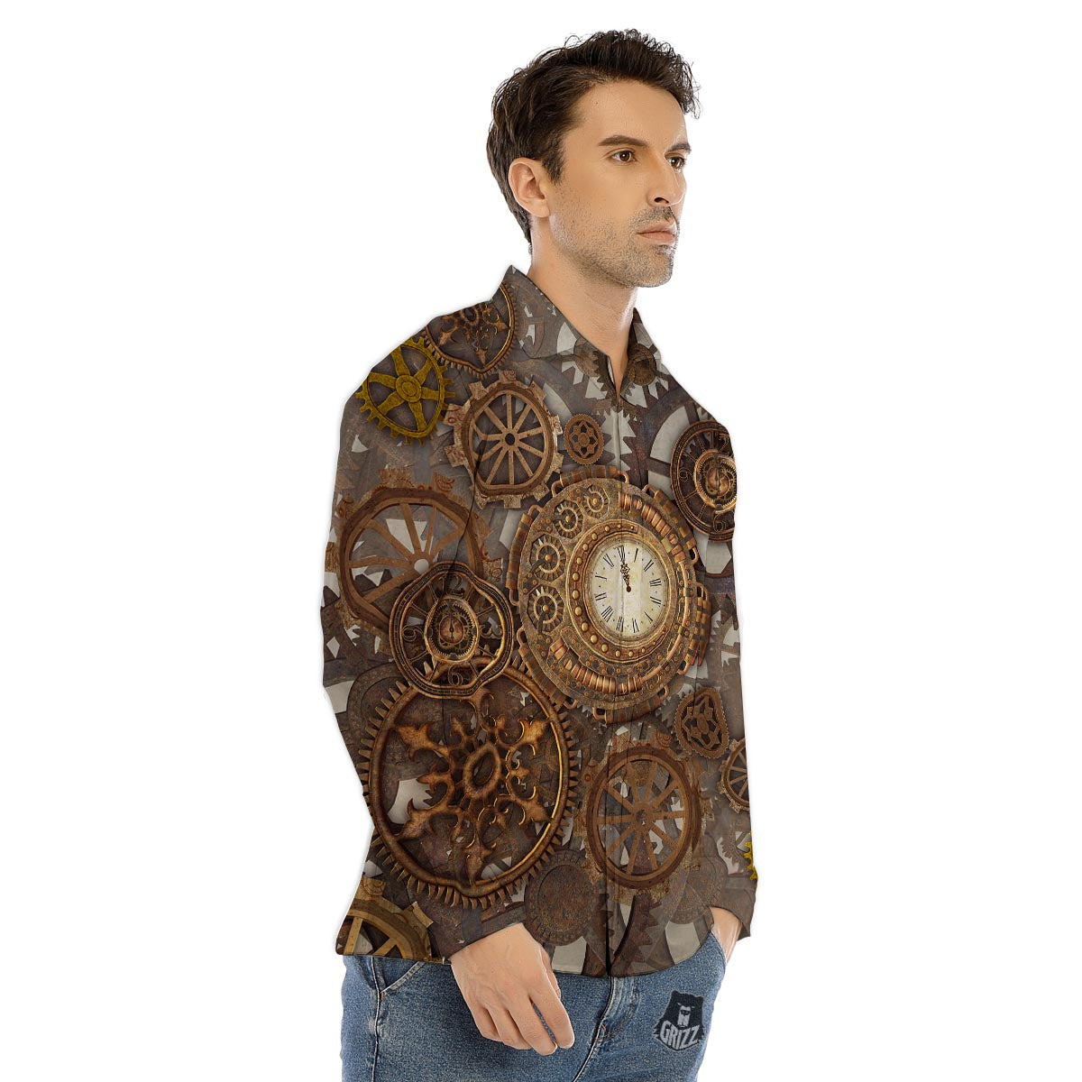 Southwestern Teal And Red Print Pattern Men's Dress Shirts-grizzshop