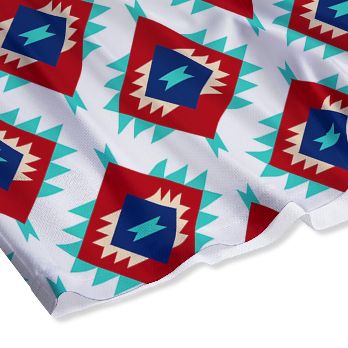 Southwestern Teal And Red Print Pattern Mesh Shorts