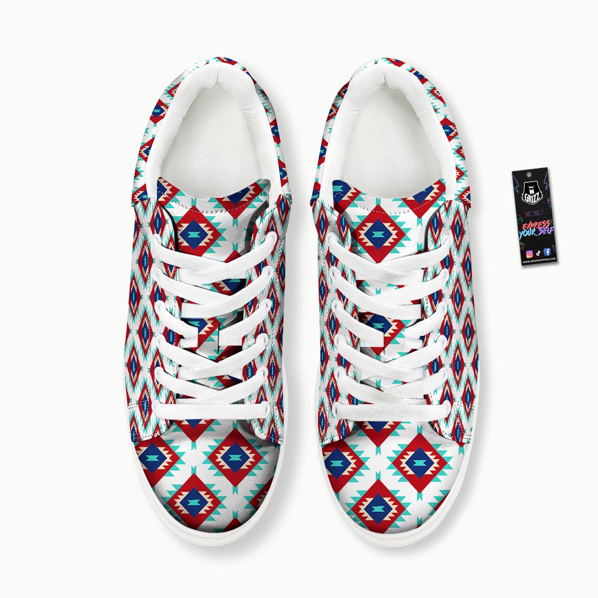 Southwestern Teal And Red Print Pattern Platform Shoes-grizzshop