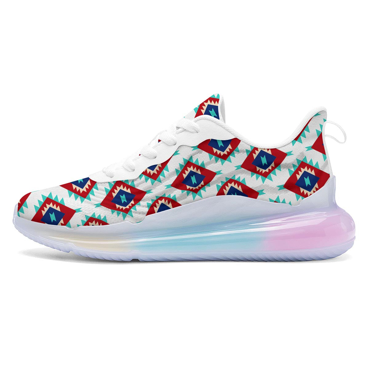 Southwestern Teal And Red Print Pattern Running Sneakers-grizzshop