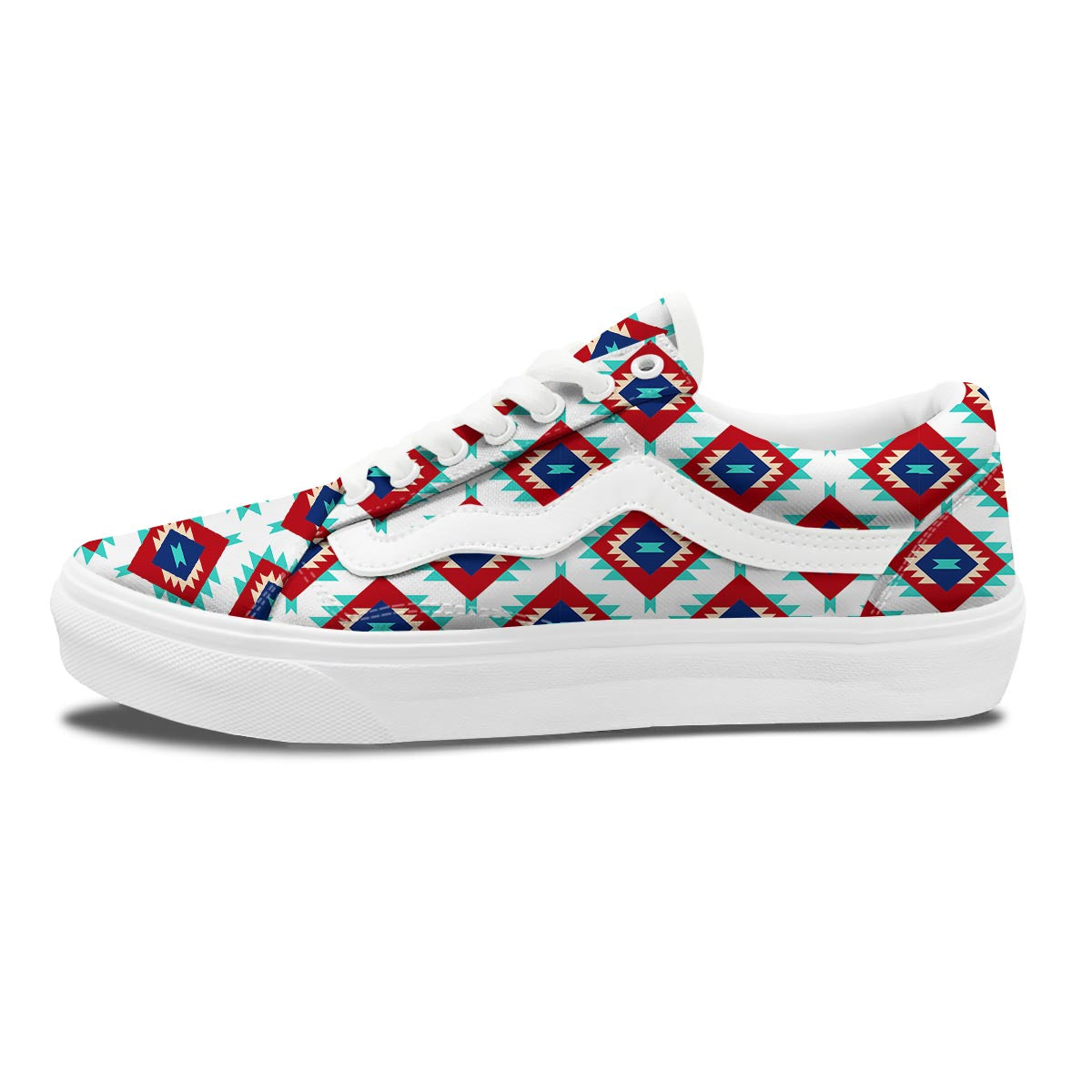 Southwestern Teal And Red Print Pattern Skate Shoes-grizzshop