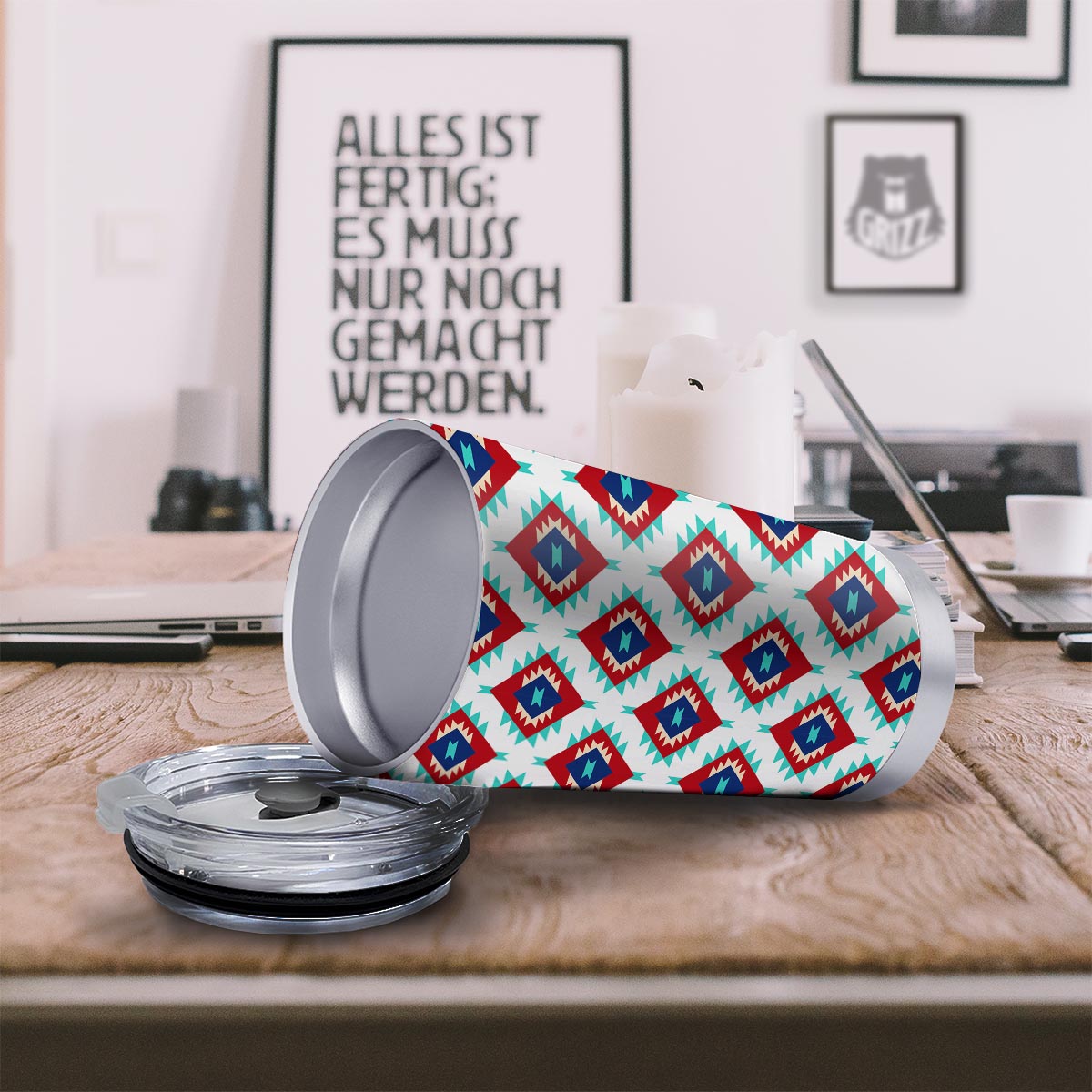 Southwestern Teal And Red Print Pattern Tumbler-grizzshop