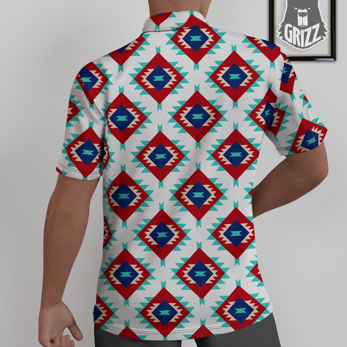 Southwestern Teal And Red Print Pattern Untucked Shirts-grizzshop