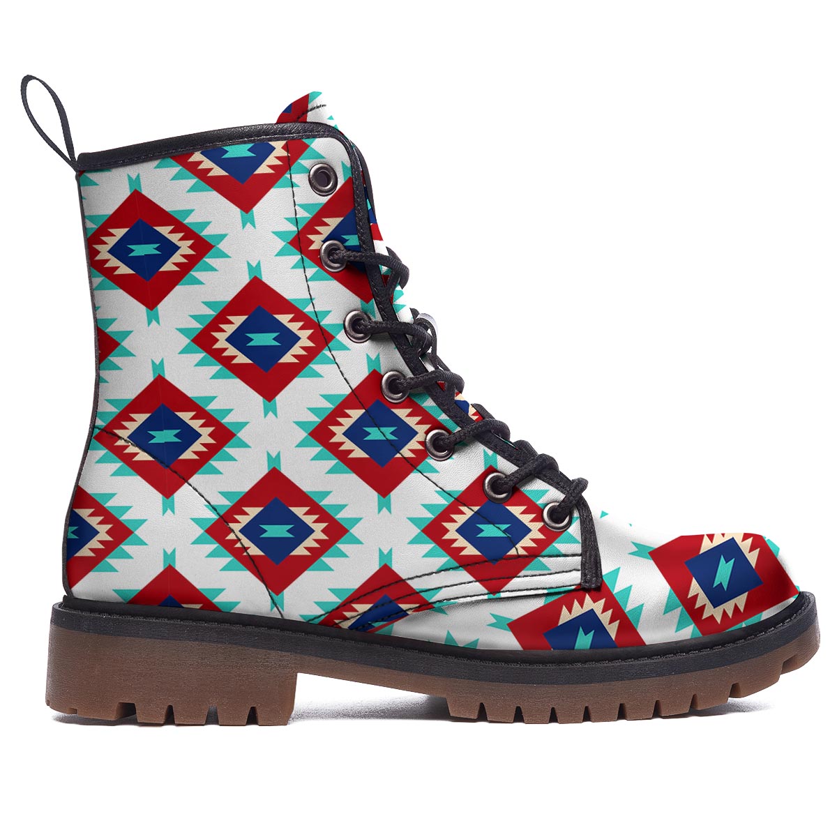 Southwestern Teal And Red Print Pattern Work Boots-grizzshop
