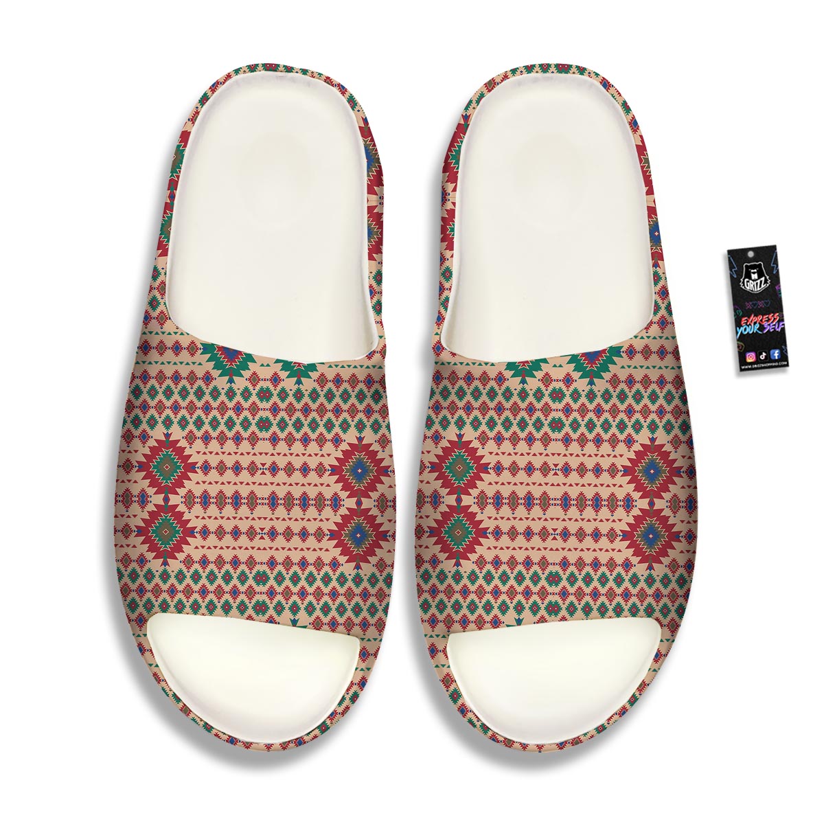 Southwestern Beige And Red Print Pattern Sandals-grizzshop