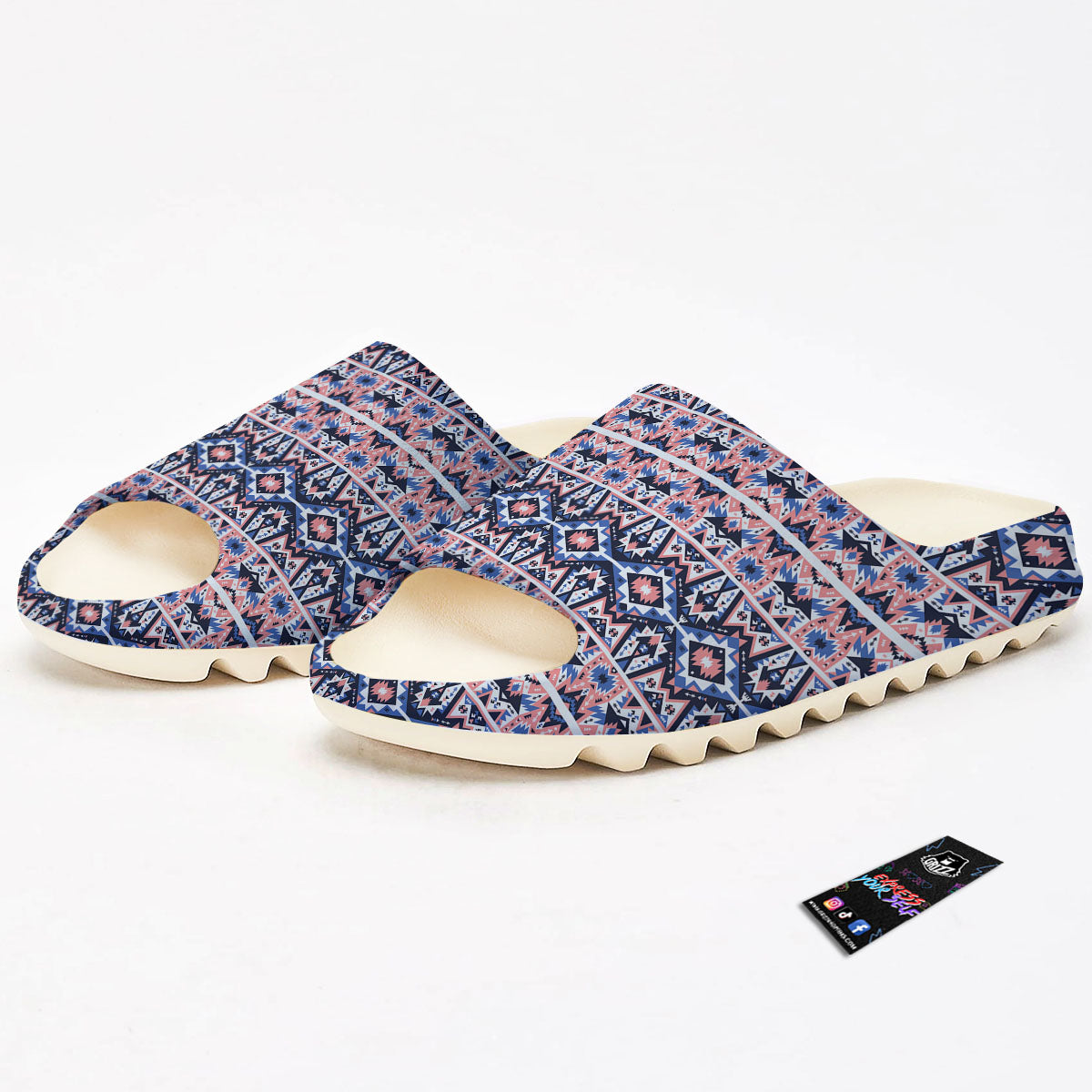Southwestern Blue And Pink Print Pattern Sandals-grizzshop