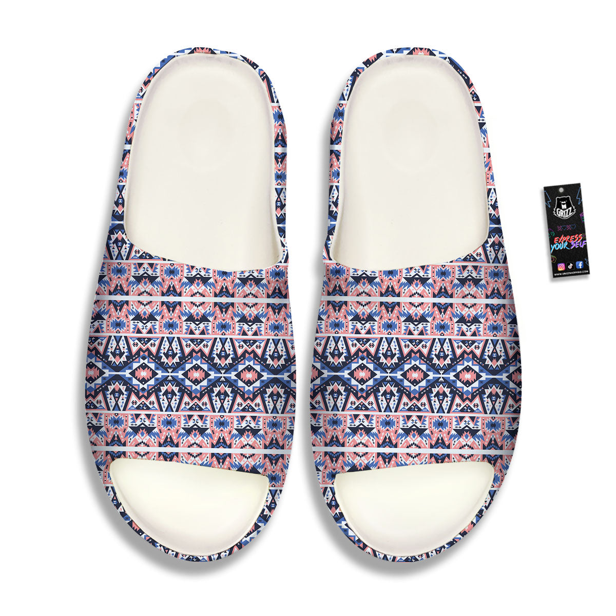 Southwestern Blue And Pink Print Pattern Sandals-grizzshop