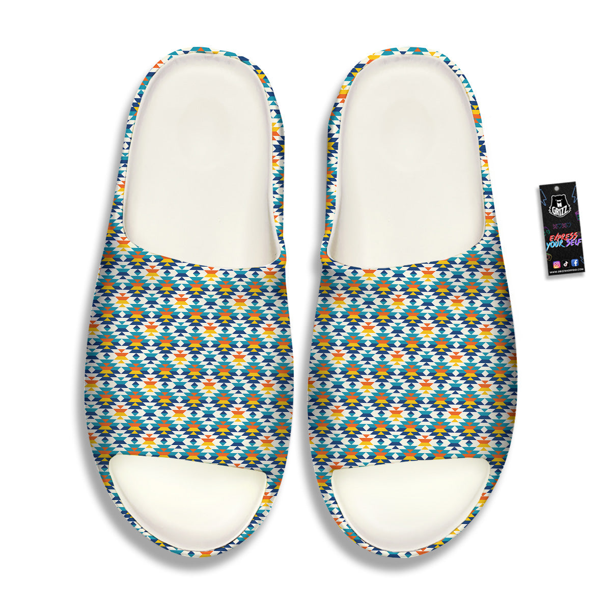 Southwestern Orange And Blue Print Sandals-grizzshop
