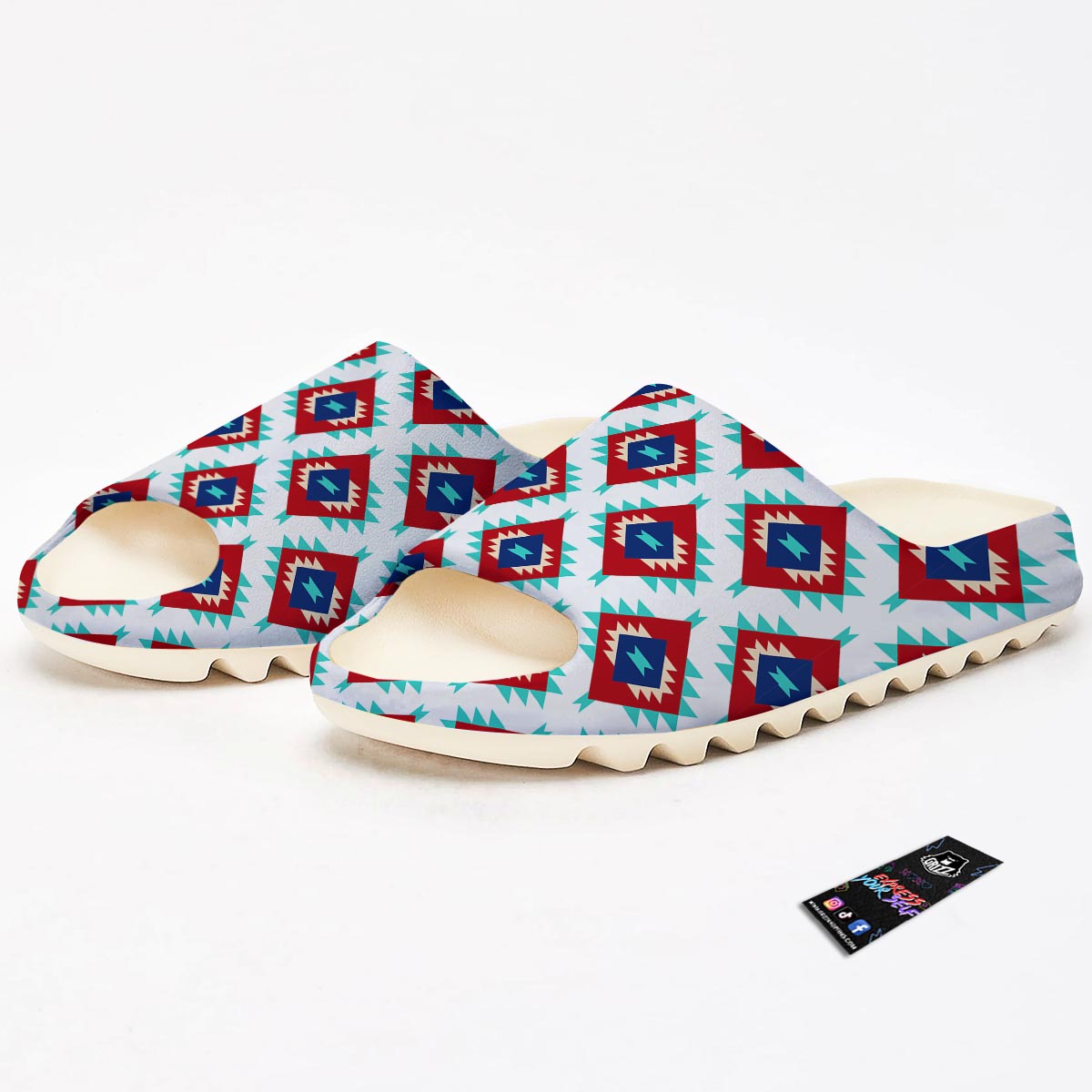 Southwestern Teal And Red Print Pattern Sandals-grizzshop