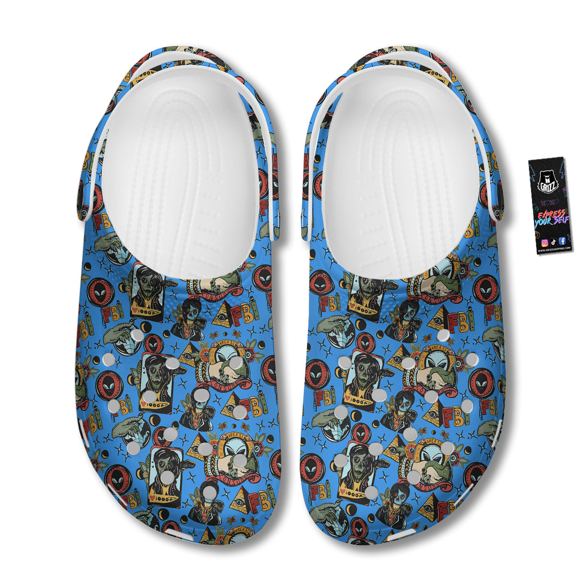 Space Alien Retro Tattoo Print Pattern Clog-grizzshop