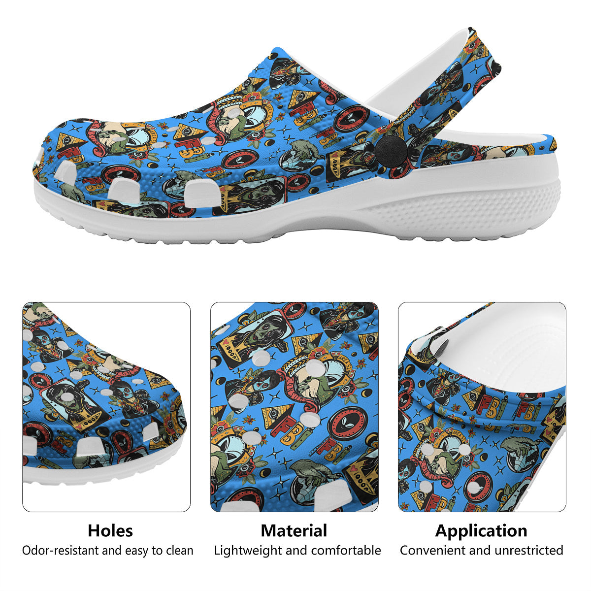 Space Alien Retro Tattoo Print Pattern Clog-grizzshop